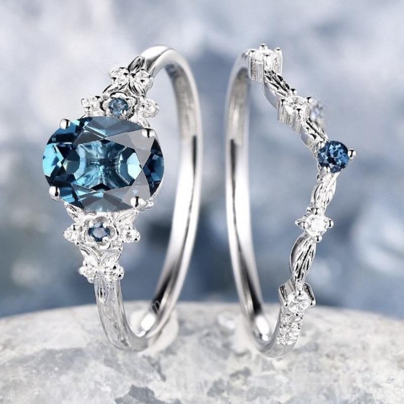 High-end hot-selling ring fashion set, pair of rings inlaid with synthetic Alexandrite jewelry. 6 синий