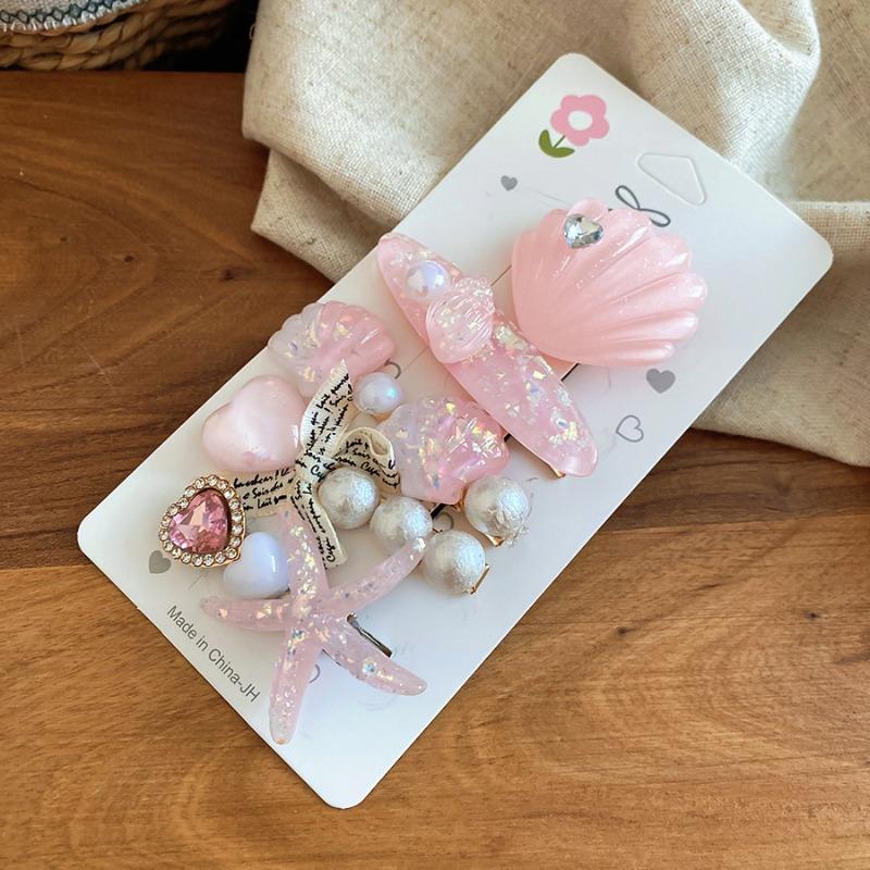 Diamond-encrusted Shell Starfish Pearl Hairpin Set, Sweet and Fashionable, Foreign Style, Duck Bill Clip On the Back of the Head, Light Luxury Niche 