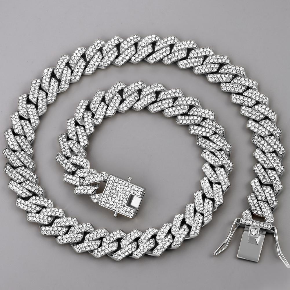 14mm Iced Out Chaîne Cubaine à Griffes Collier Pour Hommes Femmes 2 Rangées Pavée de Strass Miami Losange Hip Hop Bijoux 7inch Bracelet gray