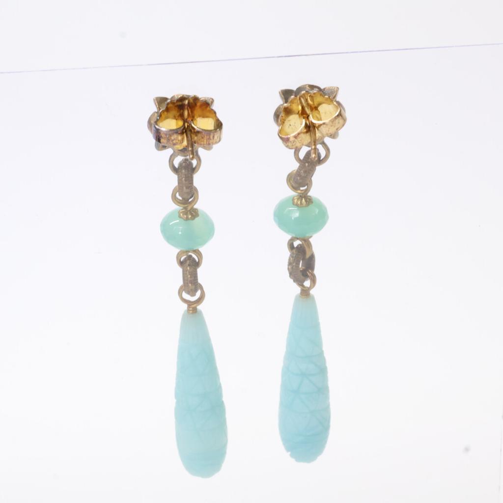 STEPHEN DWECK Flower Carving Color Stone Drop Earring Gold/BlueUsed