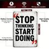 1Pc 2D Flat Tin Sign - Stop Thinking Start Doing Motivational Metal Plaque, Inspirational Quote Wall Decor for Living Room Kitchen