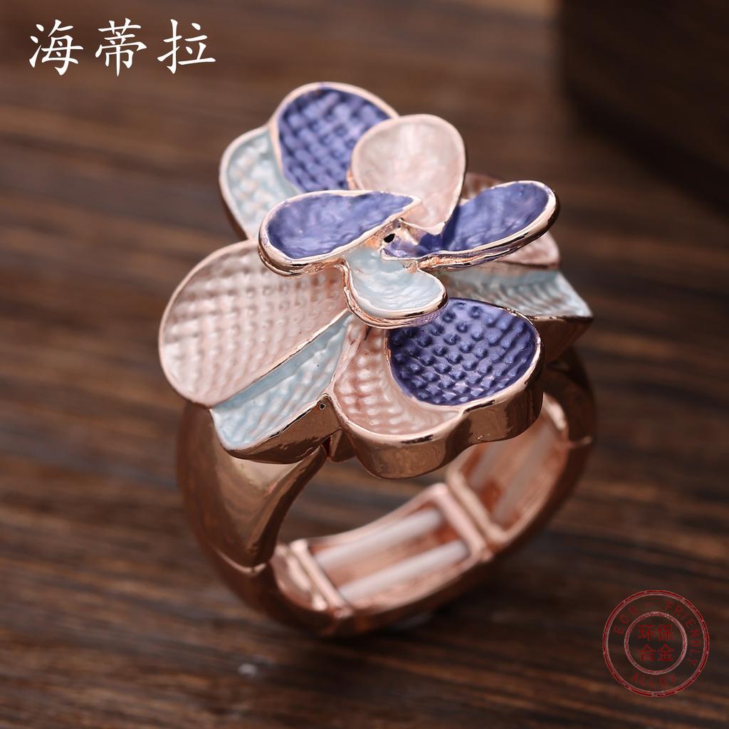 New Enamel Geometric Four-leaf Clover Elastic Ring, Women's Fashion High-end Flower Alloy Ring