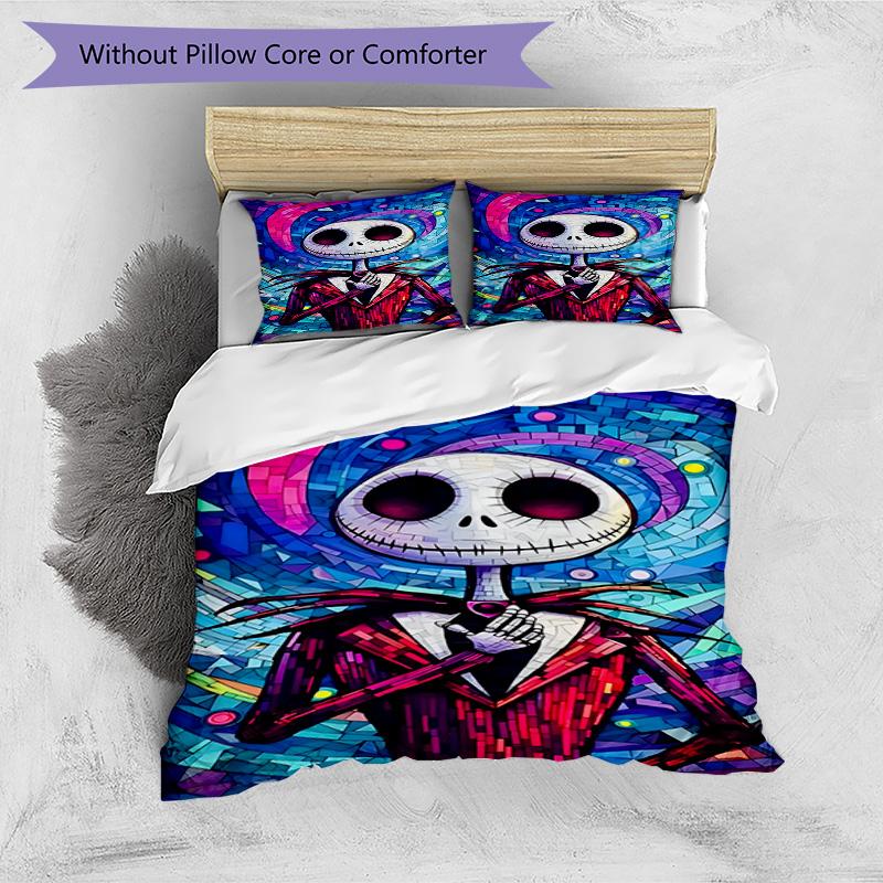 3pcs Duvet Cover Set (1*Duvet Cover + 2*Pillowcase, Without Core), The Nightmare Before Christmas Print Bedding Set, Bedroom Decor, All‑Season, Birthd