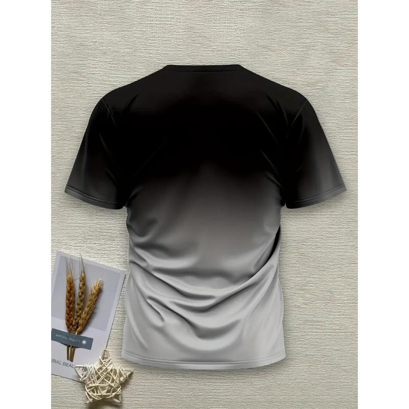 Men's 3D Gradient Solid Color Print T-shirt - Short-sleeved Breathable Polyester Round Neck Casual Streetwear Top