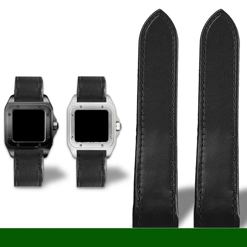 

Оригинальный кожаный ремешок для часов Cartier Sandoz для мужских часов Santos100 серии Santos 20 мм 23 мм складная застежка ремешок из воловьей кожи 23mm