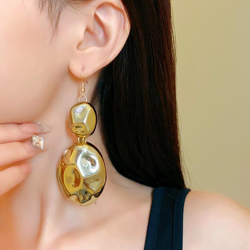 Exaggerated Wrinkle Metal Earrings for Women Hyperbole Retro Irregular Geometric Large Necklace Korean New Hiphop Jewelry Set