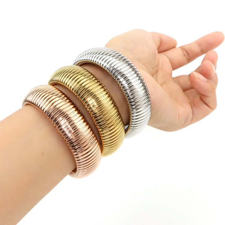 Trendy Slip-on Jewelry Texture Flex Bracelet Bangle Stainless Steel Elastic Snake Chain Stretch Bracelets