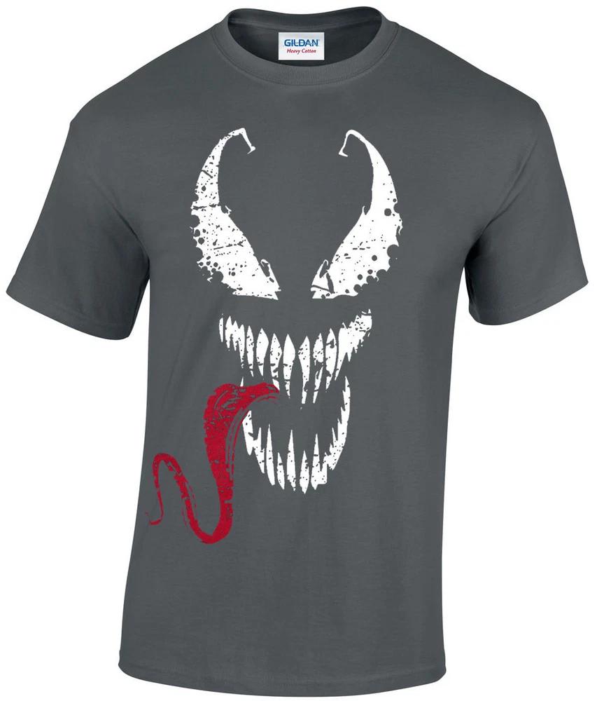 SpiderUnisex Charcoal Grey T Shirt Venom Face Tongue Marvel DC Deadpool Gym TopXmas 2XL