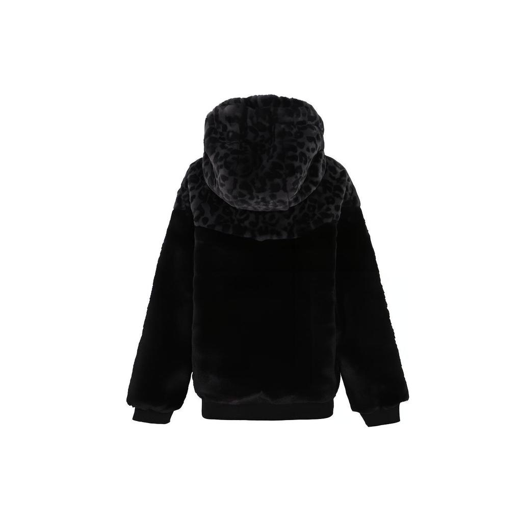 Nike Leopard Print Fleece-Lined Hooded Jacket Kids Outerwear Black DJ4408-010