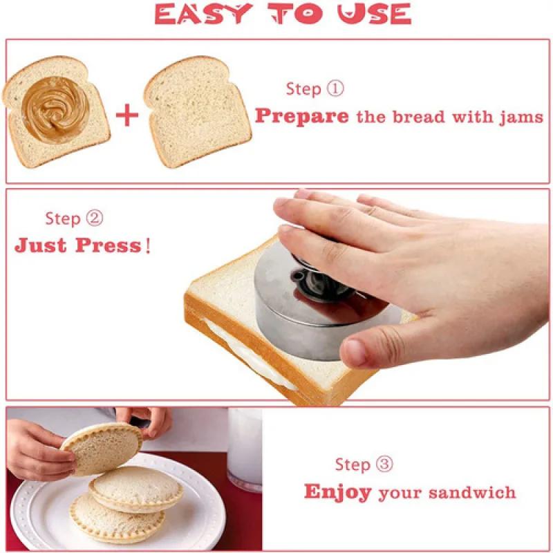 Stampo per sigillare la torta di hamburger Stampo per pane rotondo in acciaio inossidabile Taglierina per sandwich fai-da-te Stampo per sigillare il taglio del sandwich in acciaio inossidabile