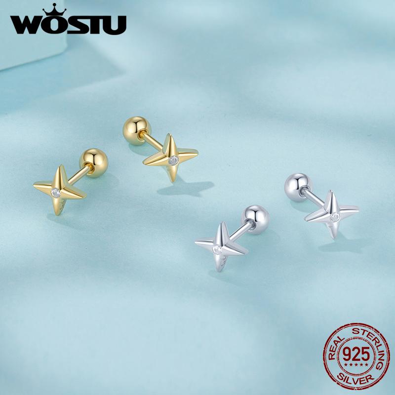 WOSTU 925 Sterling Silver Mini Star Stud Earrings For Women 18K Gold Cubic Zircon Wedding Engagement Earring Jewelry Minimalism