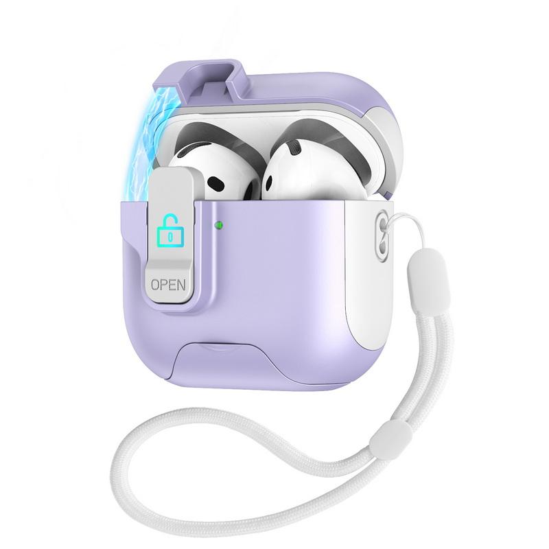 For Airpods 4 Case Magnet Security Lock Cover With Lanyard Full Body Protection Shockproof Earphone Charging Box For Airpods Pro 3 2