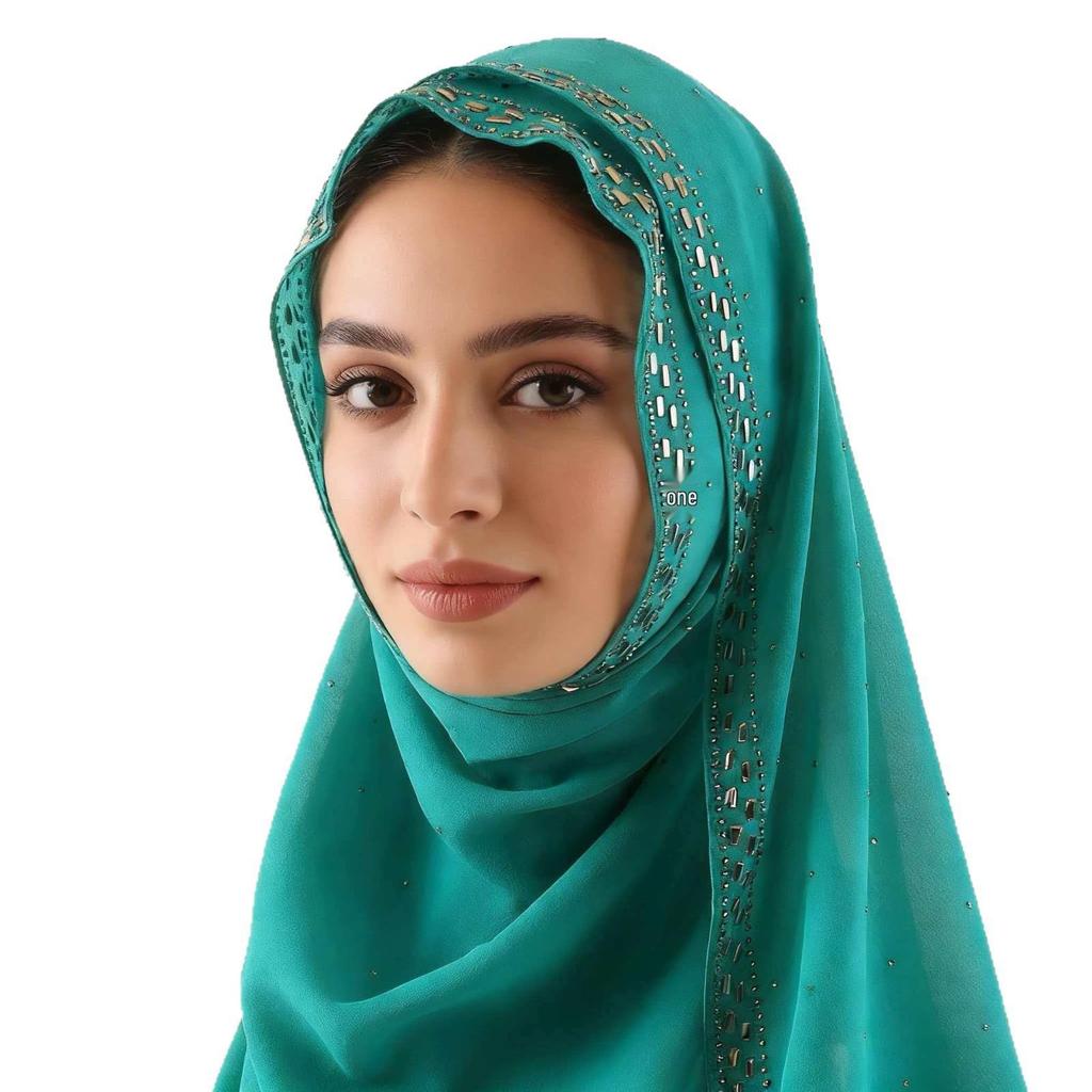 Pearl Chiffon Rhinestone Ethnic Scarf Shawl