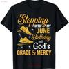 Stepping Into My June Birthday With Gods Grace And Mercy T Shirt Vintage Washed Stylish Top For Everyday Wear Graphic