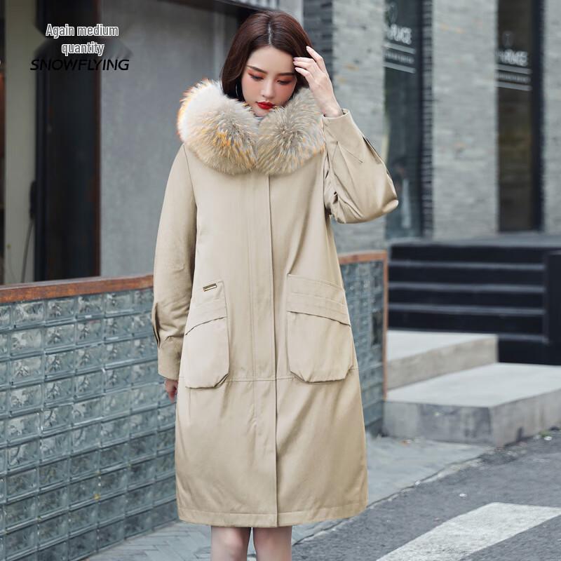Xuezongfei Women's Long Down Jacket with Raccoon Fur Trimmed Hood