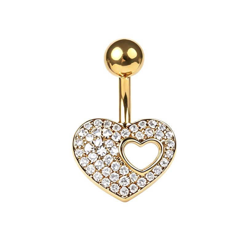 1Pcs Heart Motif Pendant Belly Piercing Jewelry 14G Curved Navel Rings Crystals Czs For Women Girls