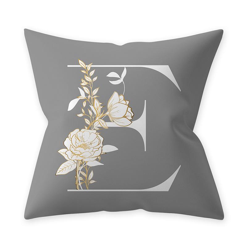 Decorative 45x45 Letter Gray Cushion Customizable Polyester Throw Pillow White Yellow Flowers Pillowcase Nordic Home Decor