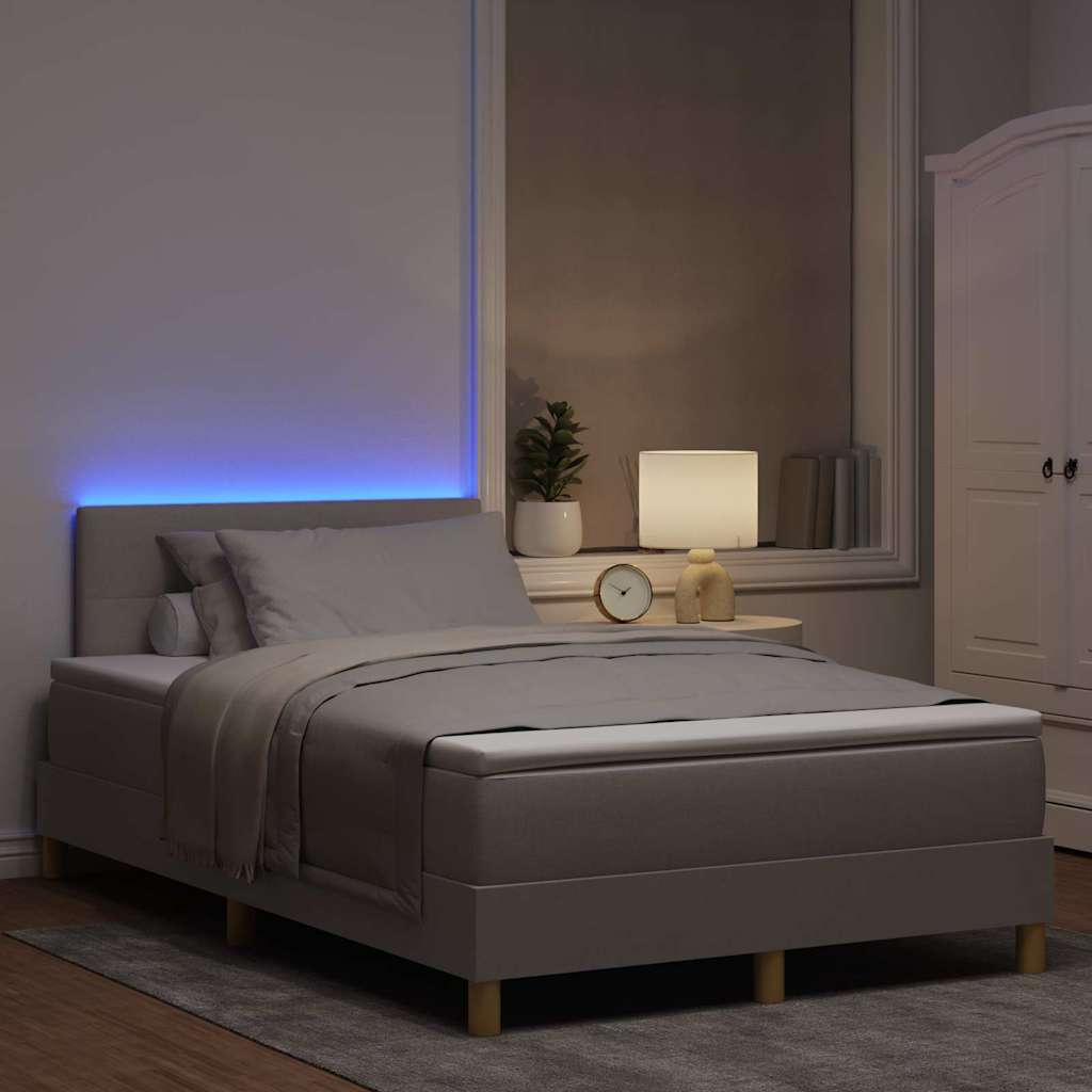 LED Boxspring Bed with Headboard Taupe 120 x 200 cm Fabric