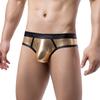 Mens Contrast Patent Leather Briefs Bulge Pouch Low Rise Elastic Waistband Underwear for Nightclub Pool Parties
