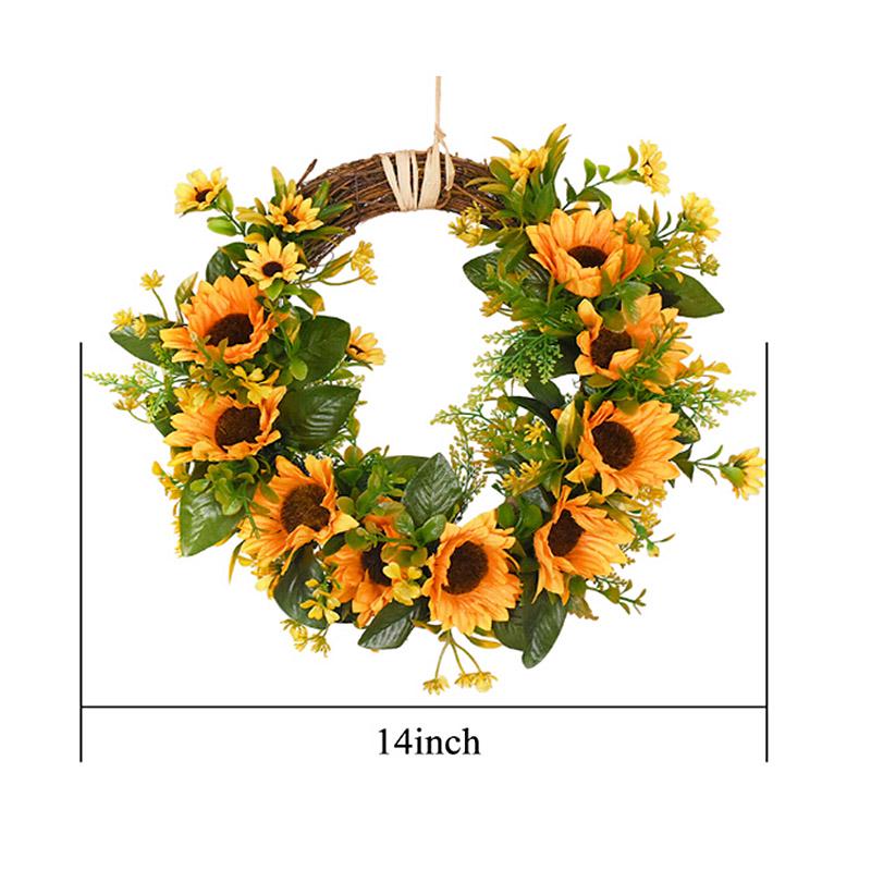 Sunflower Artificial Wreath Spring Summer Wreath for Front Door Farmhouse Home Wall Decor 30cm