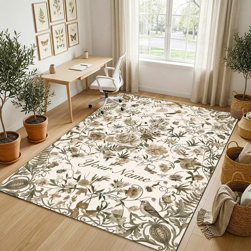 Vintage Compass Theme Soft Crystal Velvet Rug Custom Name & Text Print Non Slip Floor Rug for Bedroom Living Room