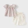 David&Bella Mädchen Blumen Leinen Top & Caprihosen Set
