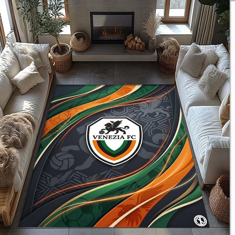 Venezia FC Football Print Crystal Velvet Rug, Comfortable Water Absorbent Non Slip Indoor Floor Carpet