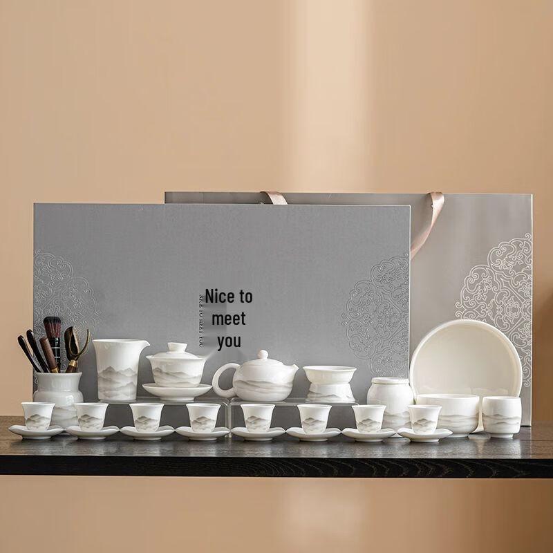Qianyu Jisu Mutton Fat Jade White Porcelain Kung Fu Tea Set