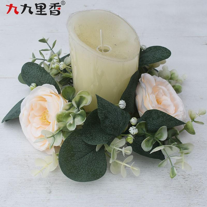 25cm Artificial Eucalyptus Rose Candle Ring Table Centerpiece Wedding Decor Home Styling