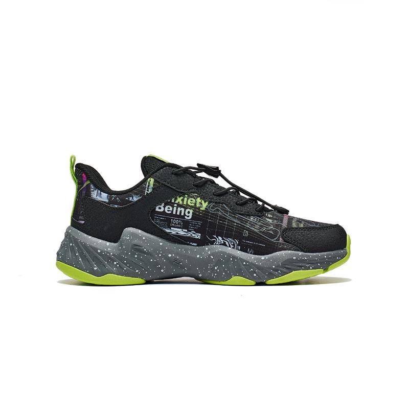 Li Ning Youth  Childrens Glow In The Dark Shock Absorbing Rebound Casual Shoes Kids Shoes Black Green YKCT108-1