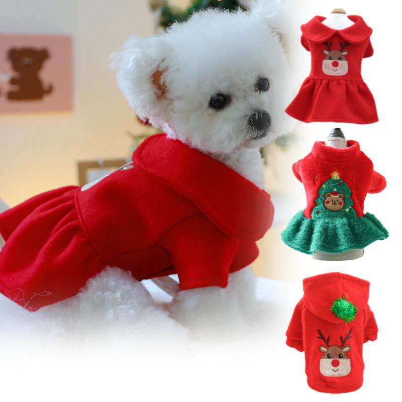 Adorable Red Christmas Dog Dress With Festive Reindeer Sweater Design For Pets