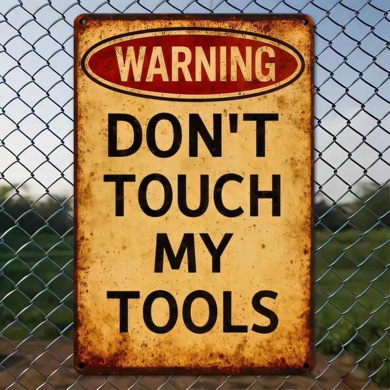 Tin Sign Warning Dont Touch My Tools Vintage Metal Poster Wall Decor for Garage Workshop Shed Man Cave Rustic Industrial Style