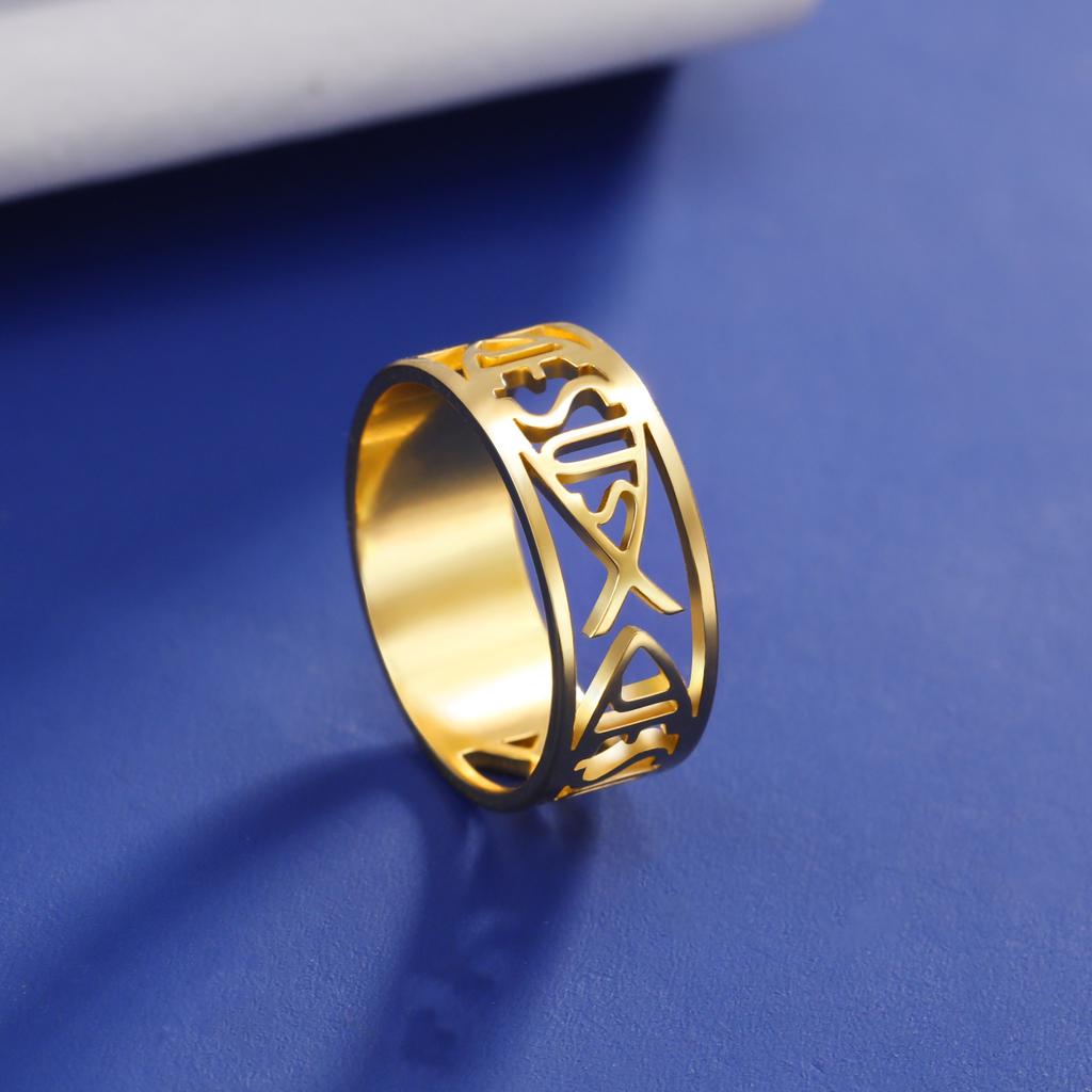 Cazador Jesus Fish Rings for Women Men Stainless Steel Christian Symbol Jewelry Finger Rings Amulet Birthday Anniversary Gift
