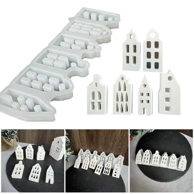 Flexible Silicone Mold Miniature House Shaped Decoration Making Mould Temperature Resistant Gypsum Mould for Ornament