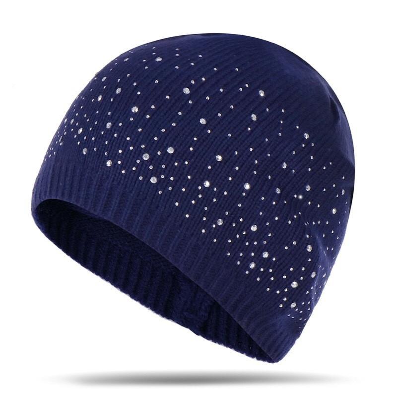 Knitted Hat For Women With Multicolor Rhinestones And Warm Wool Blend For Autumn Winter Fashion