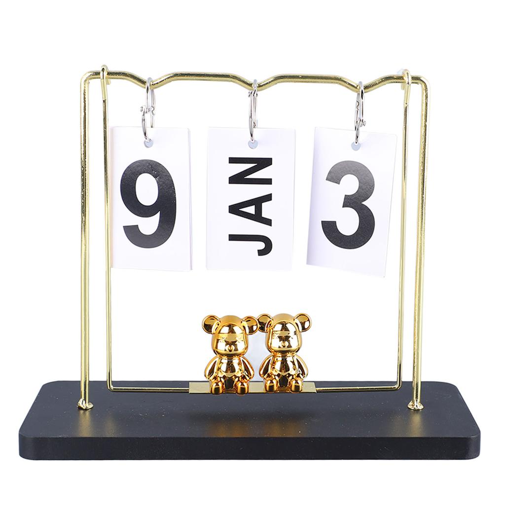 Bear Wooden Metal Flip Calendar Daily Flip Calendar Reusable Perpetual Calendar Desktop Flip