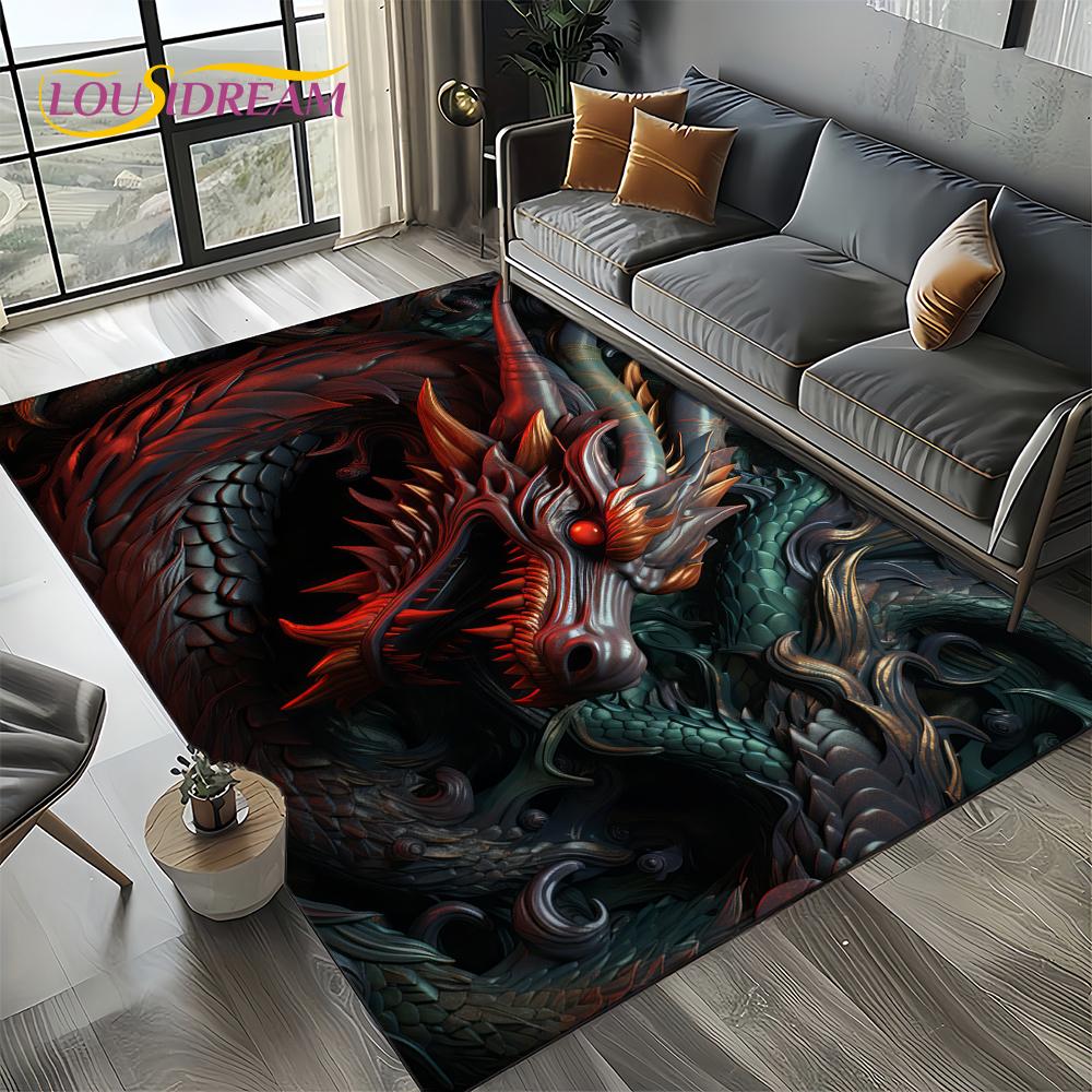 Chinese Style Dreamy Dragon Cartoon Carpet Rug for Living Room Bedroom Home Sofa Decoration,Kid Area Rug Non-slip Floor Mat