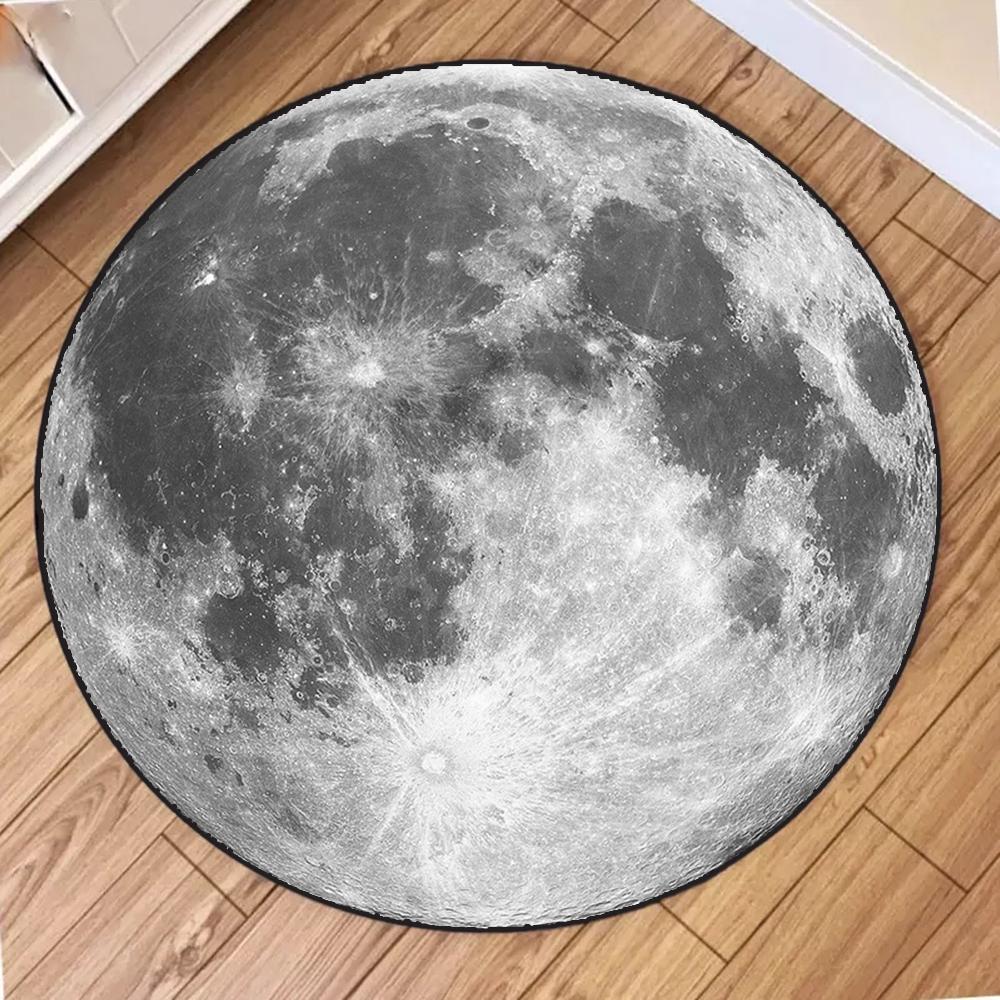 Creative Earth and Moon Print Round Carpet Personality Floor Mat Circular Mats Living Room Bedroom Home Mat Home Decoration