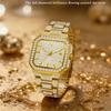 Diamant-Uhr für Herren Quadratisch Bling Strass Zifferblatt Quarz Armbanduhr Luxus Iced Out Datum Wasserdicht Armband Dresswatch