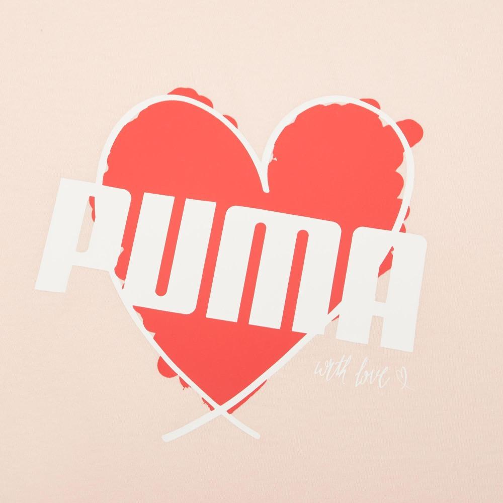 Puma Heart Print Logo Sport Crew Neck Short Sleeve T-Shirt Women Tops Pink 845596-27