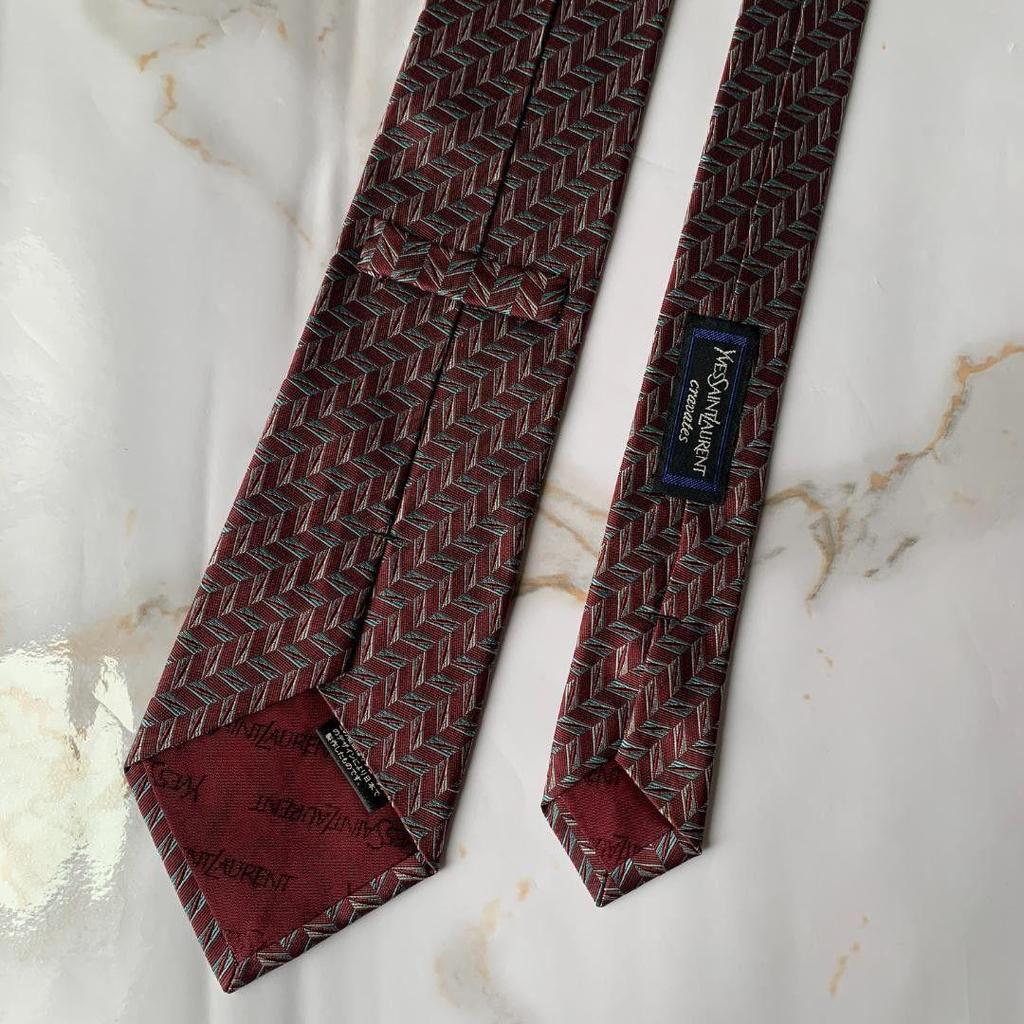 Used Yves Saint Laurent Tie Bordeaux Silk All Over Pattern Yves Saint Laurent Laurent