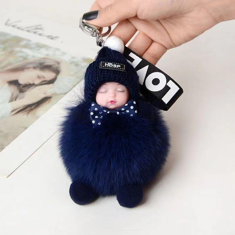 Faux Fox Fur Sleep Doll Bag Charm With Handmade Craft For Car Keychain And Backpack Decor