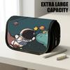 1pc Double Layer Flip Pencil Case, Cartoon Astronaut In Space, Large Capacity, Portable Polyester Pen Storage Bag with Zipper Closure, Ideal for Schoo
