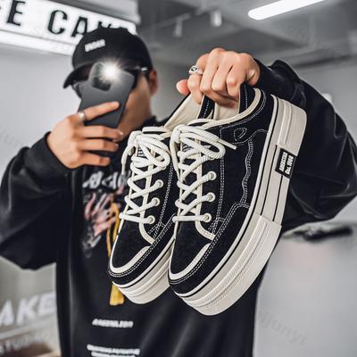 Mode 2025 Frühling Neu Dicke Sohle Höhenerhöhend Herren Canvas Lässig Modetrend Flache Schuhe Bequeme Rutschfeste Schnür-Sneaker