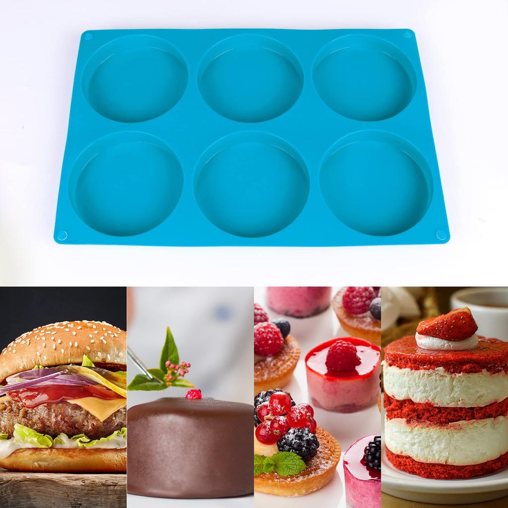 2 6-in -4-inch round silicone baking molds suitable for cream sandwich pie corn bread candy eggs muffins soap etc. Blue