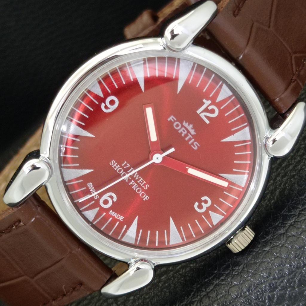 SWISS VINTAGE HAND-WINDING MENS REFURBISHED RED COLOR DIAL WATCH A700857-5 R205a-a700857