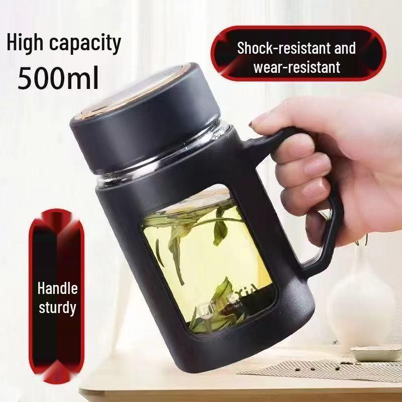 Large Capacity Insulated Explosion-proof Glass Tea Cup with Lid for Home and Office