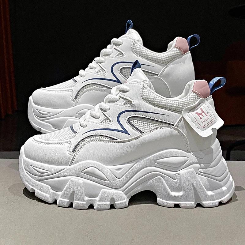 Women'S Chunky Platform Sneakers  Summer Breathable Mesh Non-Slip Sports Shoes Women Lace-Up Thick Bottom Vulcanized Shoes