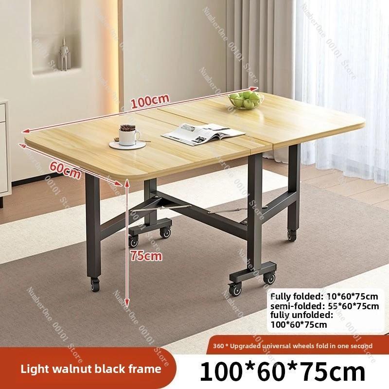Household Folding Dining Table, Movable Extendable Table for Small Apartments, Rectangular Table with Chair, Space-saving Design