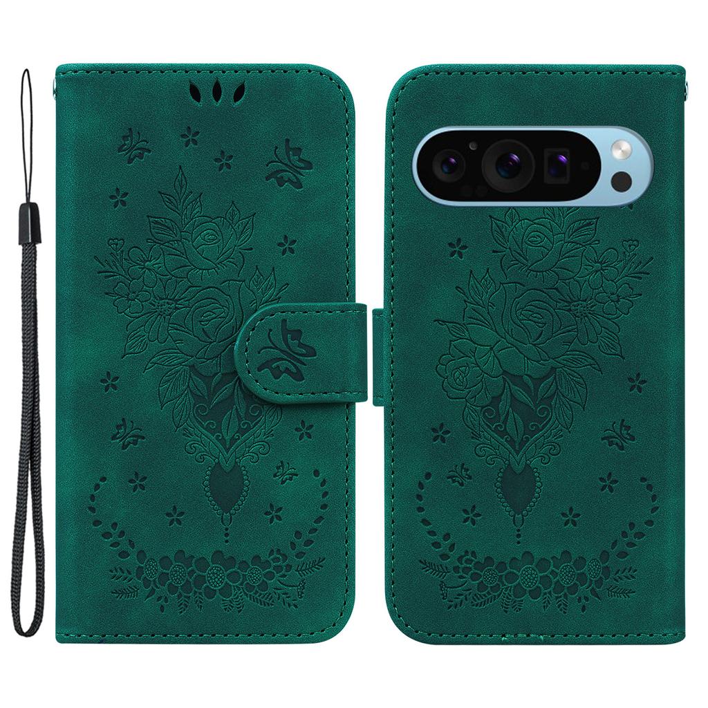 For Google Pixel 9/Pixel 9 Pro Case Flower Pattern Shockproof Leather Folio Phone Cover